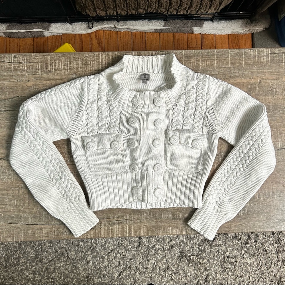 Tristan White Cable Knit Cardigan